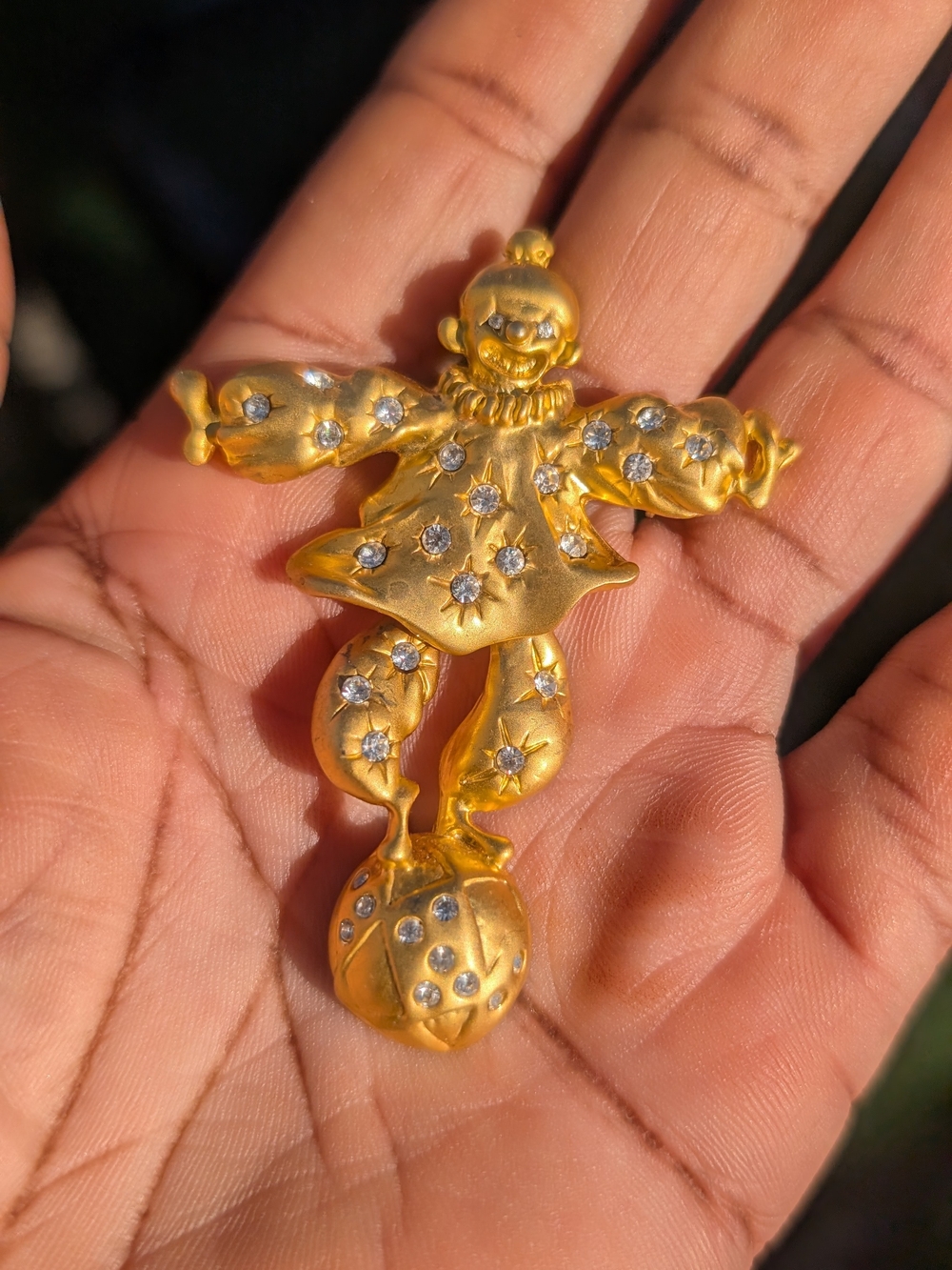Gold-Tone Clown Brooch with Clear Crystals - Women Jewelry